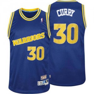 Maillot NBA Bleu Stephen Curry #30 Golden State Warriors Throwback Authentic Homme Adidas