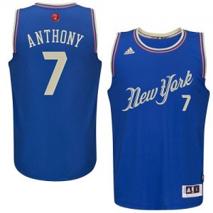 New York Knicks #7 Adidas 2015-16 Christmas Day Bleu Authentic Maillot d'équipe de NBA pas cher en ligne - Carmelo Anthony pour Homme