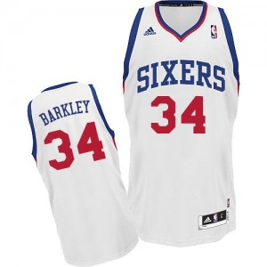 Maillot NBA Blanc Charles Barkley #34 Philadelphia 76ers Home Swingman Homme Adidas