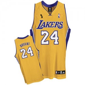 Maillot NBA Or Kobe Bryant #24 Los Angeles Lakers Home Champions Patch Authentic Homme Adidas