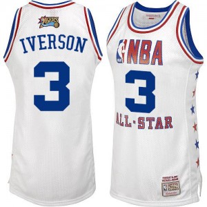Maillot NBA Philadelphia 76ers #3 Allen Iverson Blanc Mitchell and Ness Swingman 2003 All Star - Homme