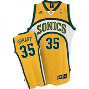 Maillot Adidas Jaune SuperSonics Authentic Oklahoma City Thunder - Kevin Durant #35 - Homme