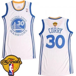 Maillot NBA Golden State Warriors #30 Stephen Curry Blanc Adidas Authentic Dress 2015 The Finals Patch - Femme