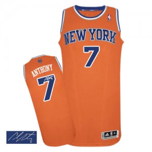 Maillot Adidas Orange Alternate Autographed Authentic New York Knicks - Carmelo Anthony #7 - Homme