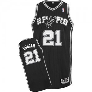 Maillot NBA San Antonio Spurs #21 Tim Duncan Noir Adidas Authentic Road - Homme