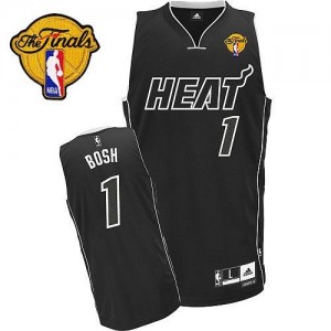 Maillot NBA Miami Heat #1 Chris Bosh Noir Adidas Authentic Shadow Finals Patch - Homme