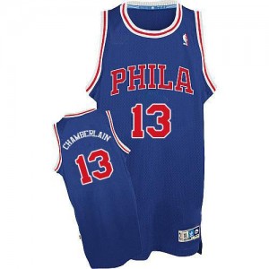 Maillot NBA Philadelphia 76ers #13 Wilt Chamberlain Bleu / Rouge Adidas Authentic Throwback - Homme