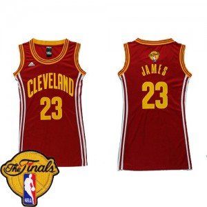 Maillot NBA Cleveland Cavaliers #23 LeBron James Vin Rouge Adidas Authentic Dress 2015 The Finals Patch - Femme
