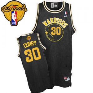 Maillot Authentic Golden State Warriors NBA Throwback 2015 The Finals Patch Noir - #30 Stephen Curry - Homme