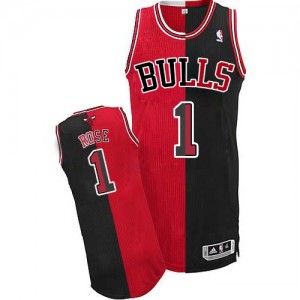 Maillot Authentic Chicago Bulls NBA Split Fashion Noir Rouge - #1 Derrick Rose - Homme