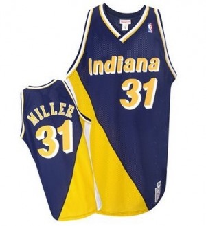 Maillot NBA Marine / Or Reggie Miller #31 Indiana Pacers Throwback Authentic Homme Mitchell and Ness