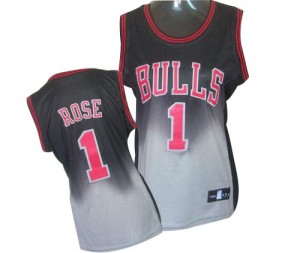 Chicago Bulls Derrick Rose #1 Fadeaway Fashion Authentic Maillot d'équipe de NBA - Gris noir pour Femme