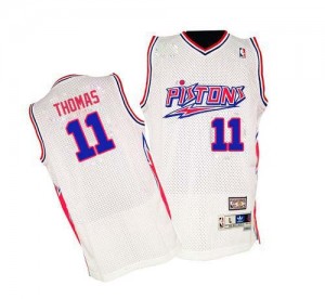 Detroit Pistons #11 Mitchell and Ness Throwback Blanc Authentic Maillot d'équipe de NBA préférentiel - Isiah Thomas pour Homme