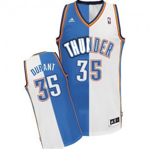 Oklahoma City Thunder #35 Adidas Split Fashion Bleu Blanc Swingman Maillot d'équipe de NBA en ligne pas chers - Kevin Durant pour Homme