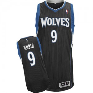 Maillot Adidas Noir Alternate Authentic Minnesota Timberwolves - Ricky Rubio #9 - Enfants