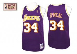 Maillot NBA Violet Shaquille O'Neal #34 Los Angeles Lakers Throwback Swingman Homme Mitchell and Ness