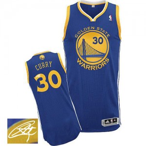 Golden State Warriors Stephen Curry #30 Road Autographed Authentic Maillot d'équipe de NBA - Bleu royal pour Homme