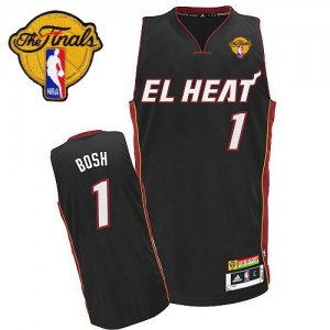 Maillot NBA Noir Chris Bosh #1 Miami Heat Latin Nights Finals Patch Authentic Homme Adidas