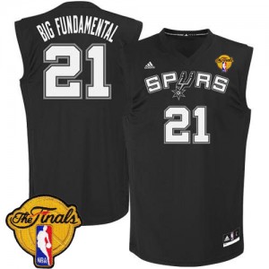 Maillot NBA Noir Tim Duncan #21 San Antonio Spurs Big Fundamental Finals Patch Swingman Homme Adidas