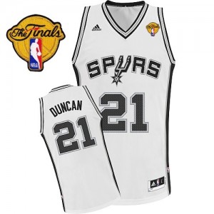 Maillot NBA Blanc Tim Duncan #21 San Antonio Spurs Home Finals Patch Swingman Enfants Adidas