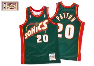 Maillot NBA Vert Gary Payton #20 Oklahoma City Thunder SuperSonics Throwback Authentic Homme Mitchell and Ness