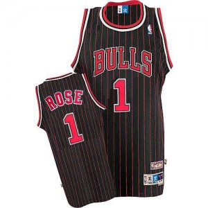 Maillot Authentic Chicago Bulls NBA Throwback Noir Rouge - #1 Derrick Rose - Homme