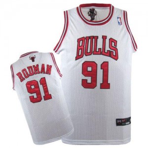 Maillot NBA Blanc Dennis Rodman #91 Chicago Bulls Swingman Homme Nike