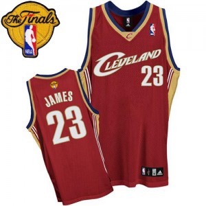 Maillot NBA Cleveland Cavaliers #23 LeBron James Vin Rouge Adidas Authentic 2015 The Finals Patch - Homme