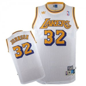 Los Angeles Lakers Mitchell and Ness Magic Johnson #32 Throwback Swingman Maillot d'équipe de NBA - Blanc pour Homme