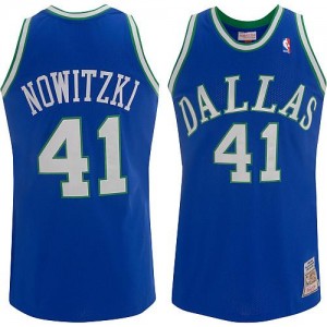 Dallas Mavericks Mitchell and Ness Dirk Nowitzki #41 Throwback Swingman Maillot d'équipe de NBA - Bleu pour Homme