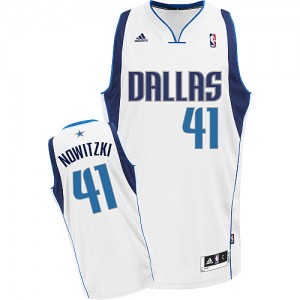 Maillot NBA Blanc Dirk Nowitzki #41 Dallas Mavericks Home Swingman Homme Adidas
