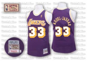 Maillot NBA Violet Kareem Abdul-Jabbar #33 Los Angeles Lakers Throwback Authentic Homme Mitchell and Ness
