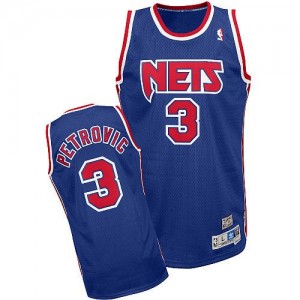 Maillot NBA Bleu Drazen Petrovic #3 Brooklyn Nets Throwback Authentic Homme Adidas