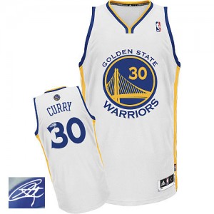 Maillot NBA Golden State Warriors #30 Stephen Curry Blanc Adidas Authentic Home Autographed - Homme