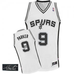 Maillot NBA San Antonio Spurs #9 Tony Parker Blanc Adidas Authentic Home Autographed - Homme