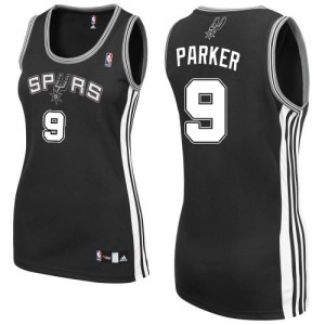 Maillot NBA Noir Tony Parker #9 San Antonio Spurs Road Authentic Femme Adidas