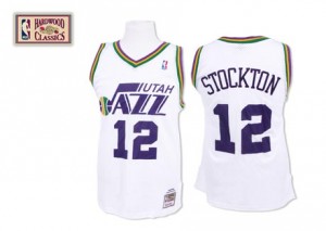 Maillot NBA Authentic John Stockton #12 Utah Jazz Throwback Blanc - Homme