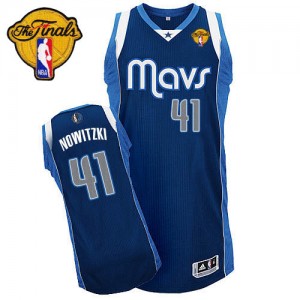 Maillot Authentic Dallas Mavericks NBA Alternate Finals Patch Bleu marin - #41 Dirk Nowitzki - Homme