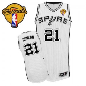 Maillot NBA San Antonio Spurs #21 Tim Duncan Blanc Adidas Authentic Home Finals Patch - Homme