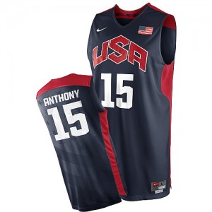 Team USA #15 Nike 2012 Olympics Bleu marin Authentic Maillot d'équipe de NBA en soldes - Carmelo Anthony pour Homme