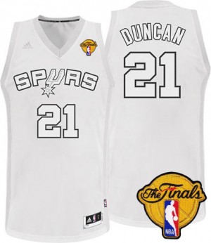 Maillot NBA Blanc Tim Duncan #21 San Antonio Spurs Winter On-Court Finals Patch Swingman Homme Adidas