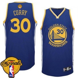 Maillot NBA Golden State Warriors #30 Stephen Curry Bleu Adidas Authentic Resonate Fashion 2015 The Finals Patch - Homme