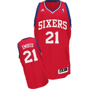 Maillot NBA Philadelphia 76ers #21 Joel Embiid Rouge Adidas Swingman Road - Homme