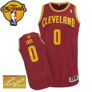 Maillot NBA Authentic Kevin Love #0 Cleveland Cavaliers Road Autographed 2015 The Finals Patch Vin Rouge - Homme