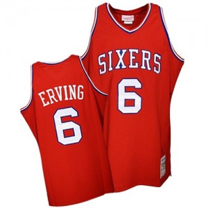 Maillot Mitchell and Ness Rouge Throwback Authentic Philadelphia 76ers - Julius Erving #6 - Homme