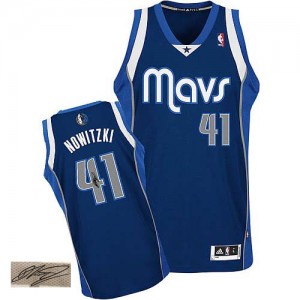 Maillot Authentic Dallas Mavericks NBA Alternate Autographed Bleu marin - #41 Dirk Nowitzki - Homme