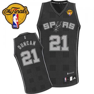 Maillot NBA Noir Tim Duncan #21 San Antonio Spurs Rhythm Fashion Finals Patch Authentic Homme Adidas