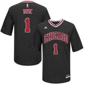 Chicago Bulls #1 Adidas Short Sleeve Noir Authentic Maillot d'équipe de NBA la vente - Derrick Rose pour Homme