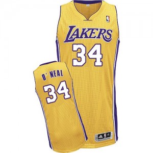 Maillot NBA Los Angeles Lakers #34 Shaquille O'Neal Or Adidas Authentic Home - Homme