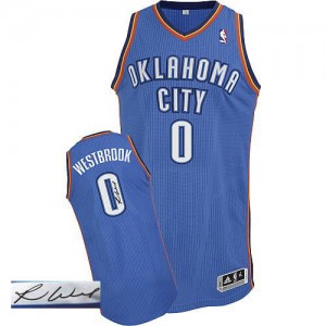 Maillot Adidas Bleu royal Road Autographed Authentic Oklahoma City Thunder - Russell Westbrook #0 - Homme